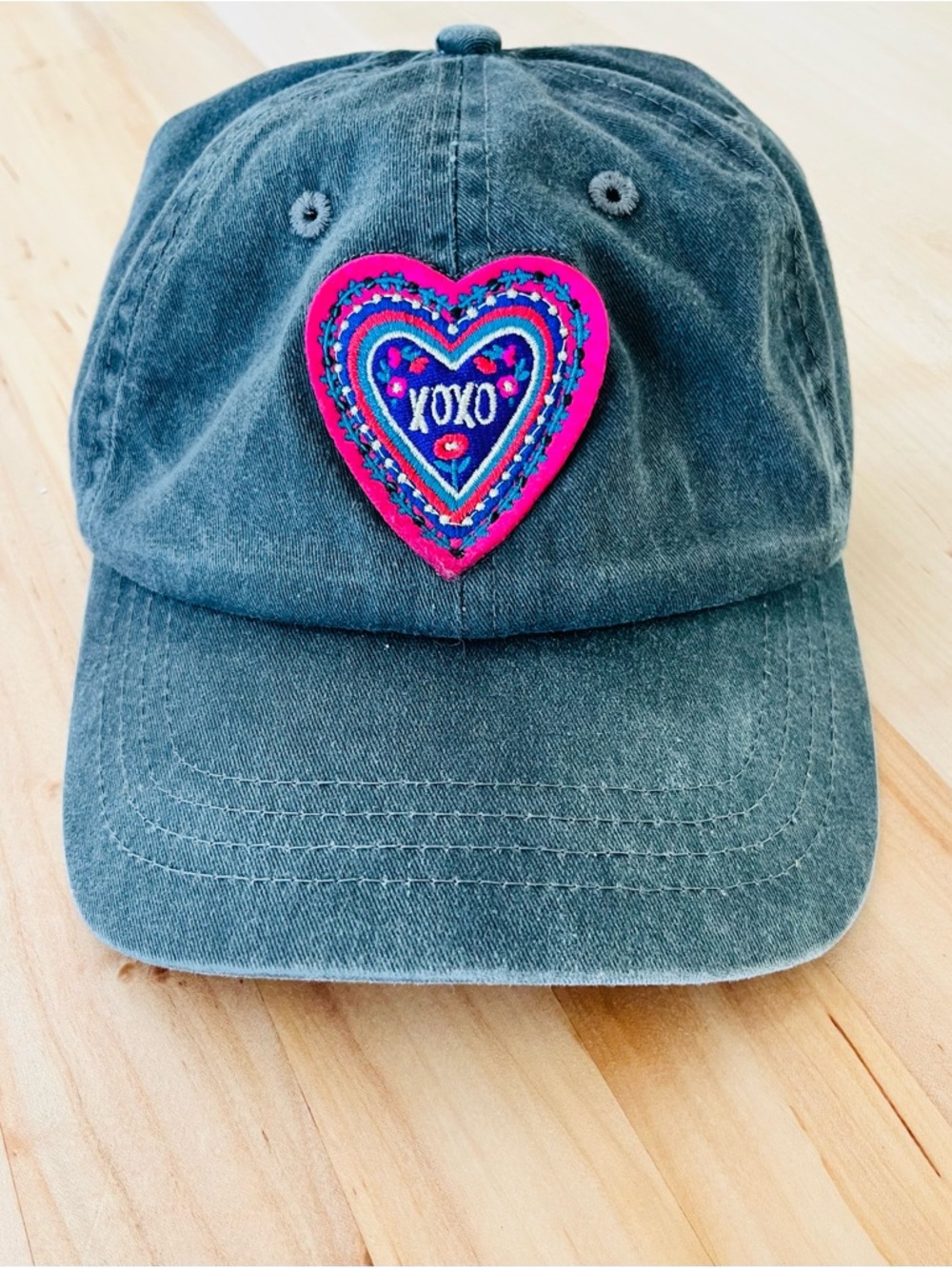 Natural Life Embroidered Heart 'XOXO' Dark Denim Baseball Cap